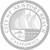 Seal of the City of Newport Beach, California, featuring sailing ships and a coastal theme in a circular design.