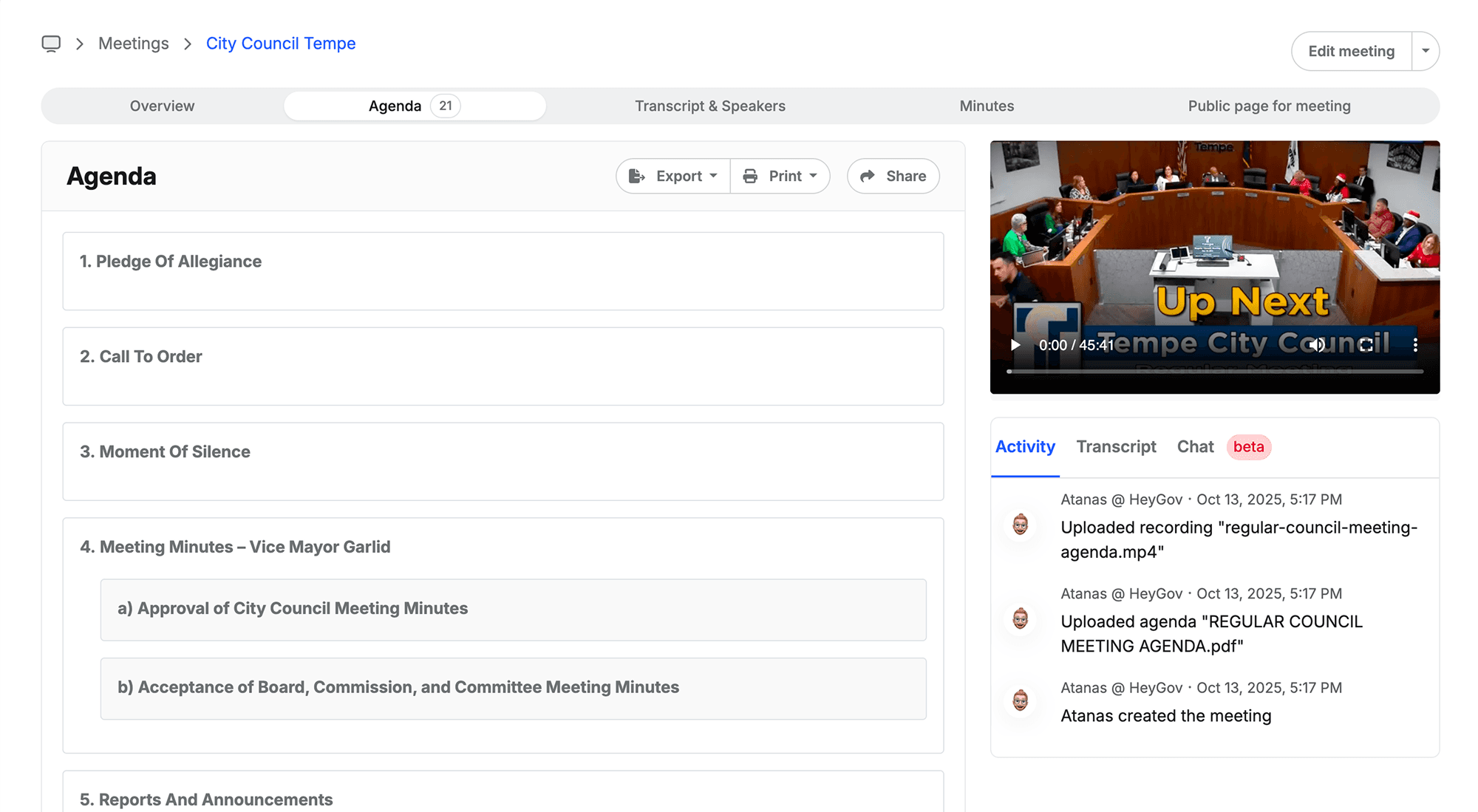 ClerkMinutes: Editing the Agenda