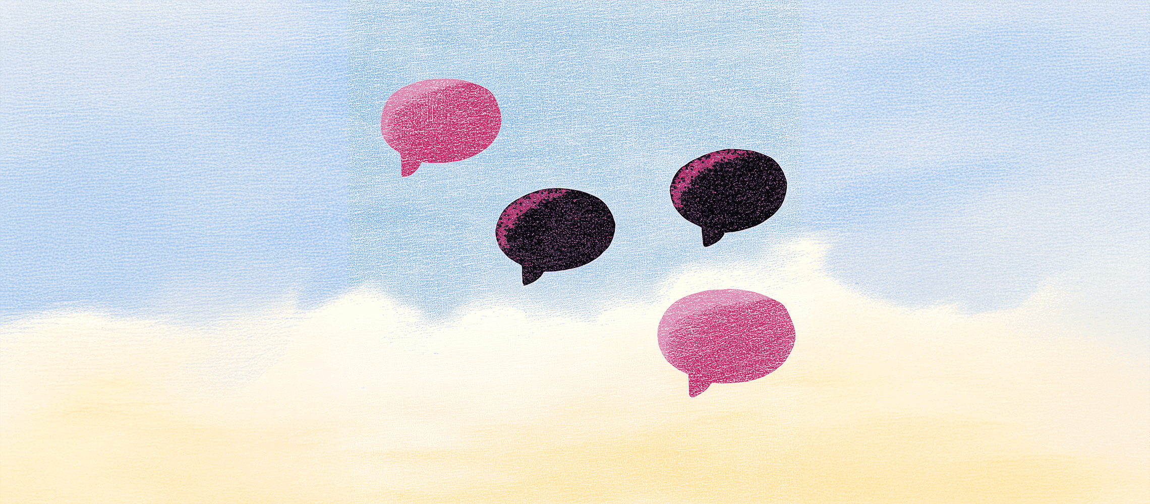 Illustration of speech icons floating