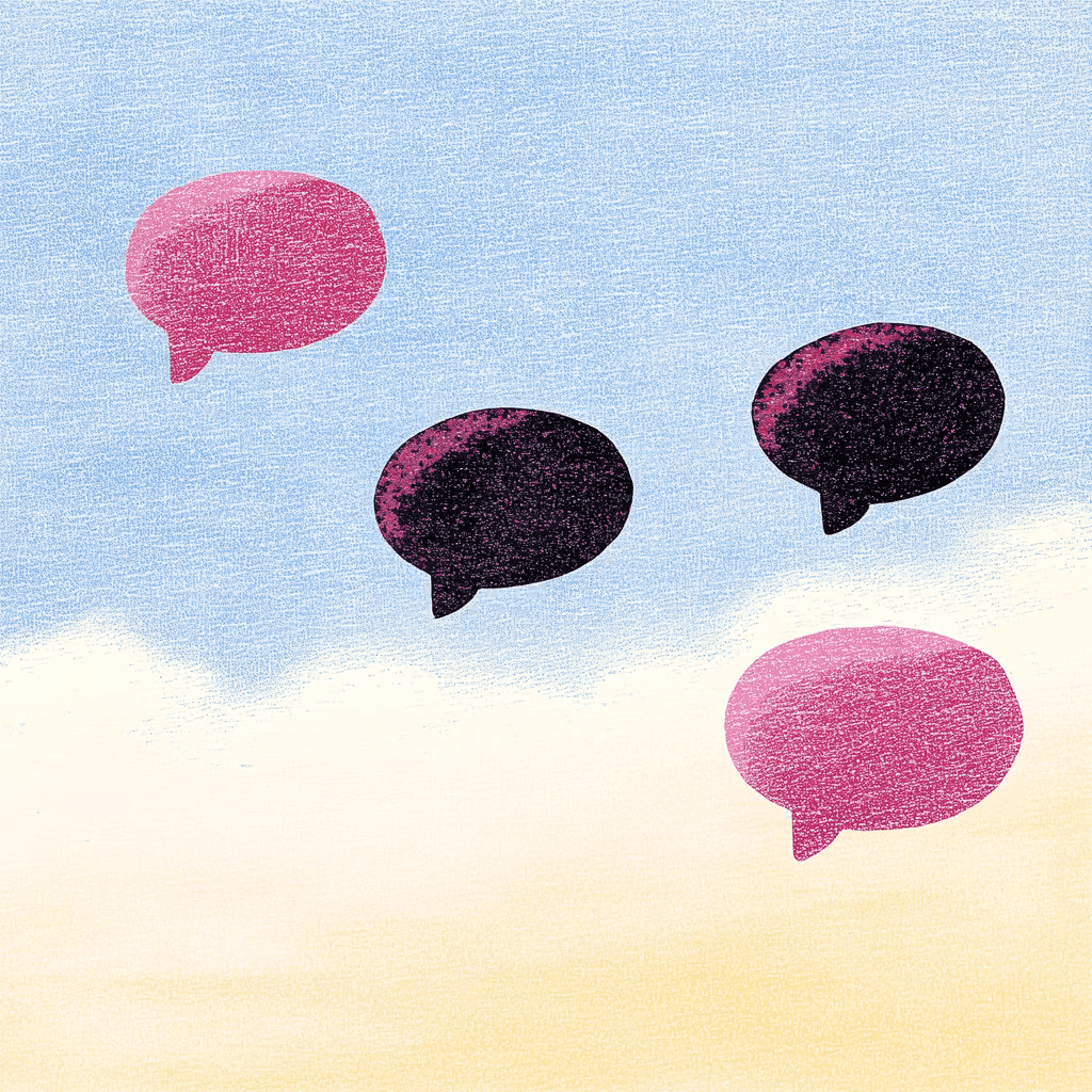 Illustration of speech icons floating