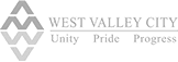 Logo of West Valley City, featuring mountains and the words "Unity, Pride, Progress" beneath the city name.